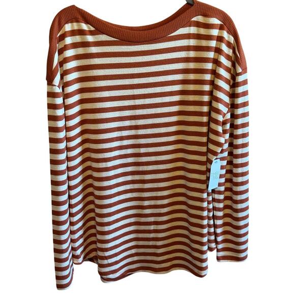 Time and Tru Tops - Time and Tru Women's Long Sleeve Boat Neck Top Shirt Stripes Orange XL (16-18)